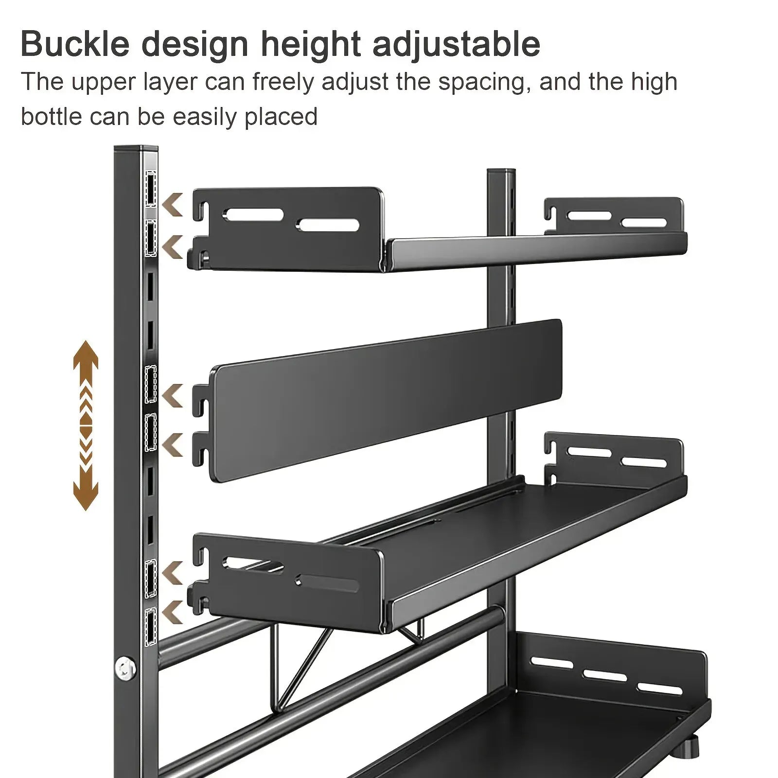 3-Tier Black Stainless Steel Spice Rack Kitchen Condiment Storage Shelf 40x16x54cm - Image 2