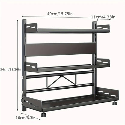 3-Tier Black Stainless Steel Spice Rack Kitchen Condiment Storage Shelf 40x16x54cm - Image 3