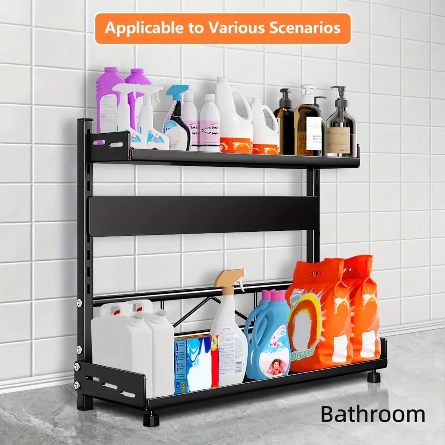 3-Tier Black Stainless Steel Spice Rack Kitchen Condiment Storage Shelf 40x16x54cm - Image 4