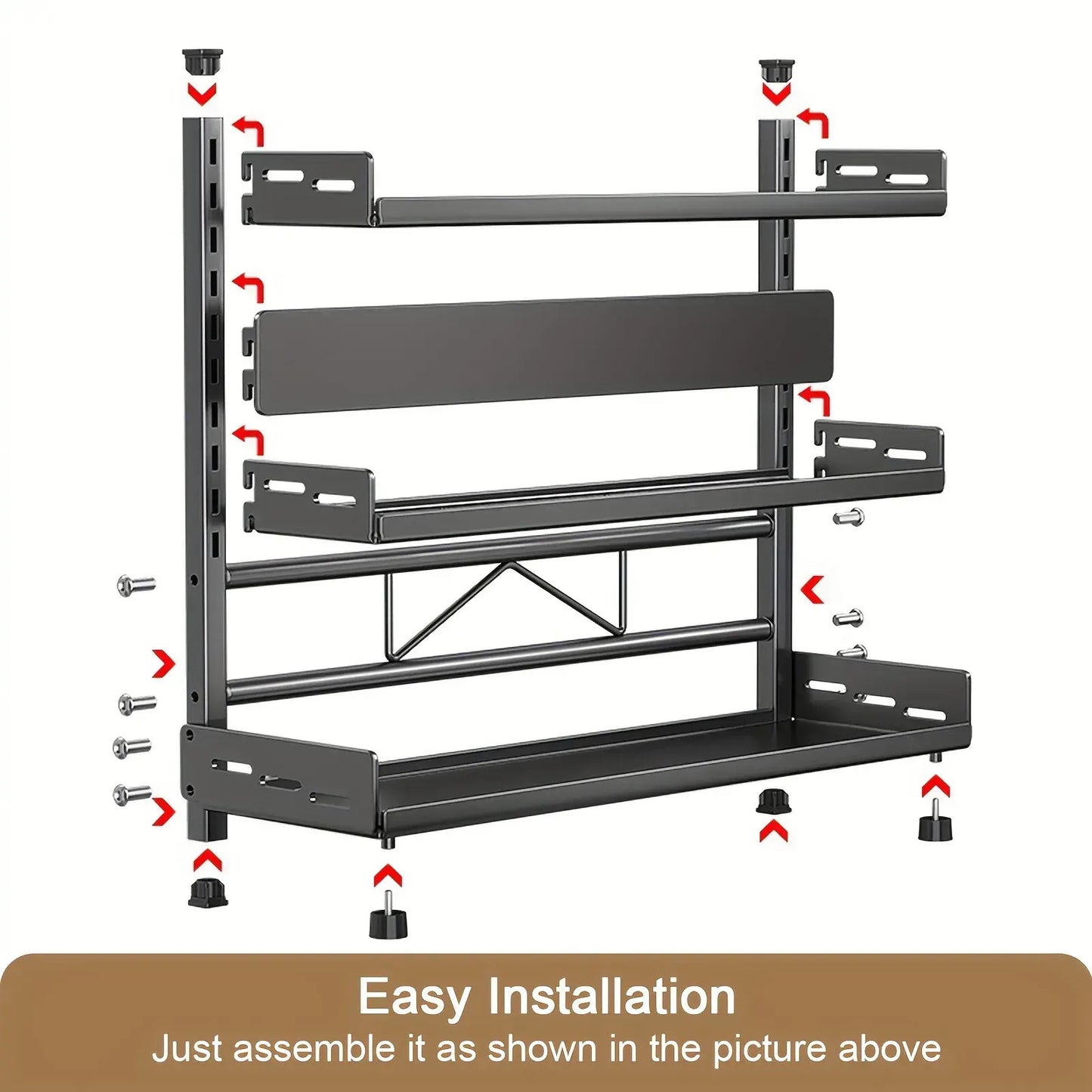 3-Tier Black Stainless Steel Spice Rack Kitchen Condiment Storage Shelf 40x16x54cm - Image 5