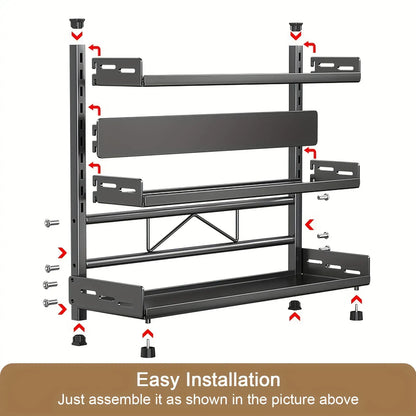 3-Tier Black Stainless Steel Spice Rack Kitchen Condiment Storage Shelf 40x16x54cm - Image 5