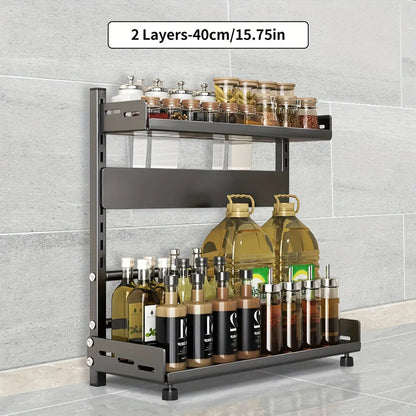 3-Tier Black Stainless Steel Spice Rack Kitchen Condiment Storage Shelf 40x16x54cm - Image 8