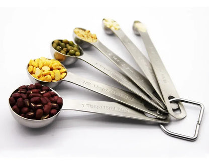 Stainless Steel Measuring Spoons Set, 6 Pieces, Silver for Accurate Cooking and Baking