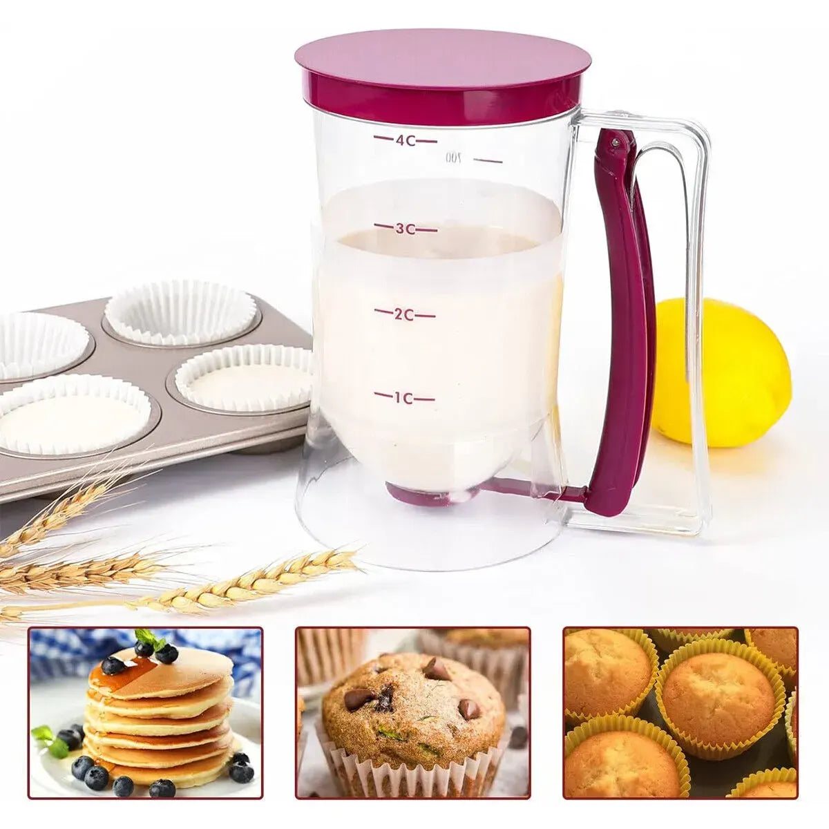 900mL Black Batter Dispenser for Waffles, Pancakes, and Cupcakes - Image 3