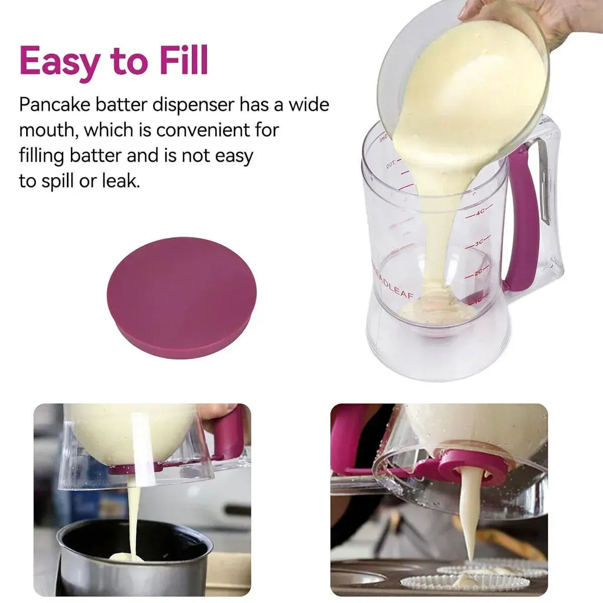 900mL Black Batter Dispenser for Waffles, Pancakes, and Cupcakes - Image 5