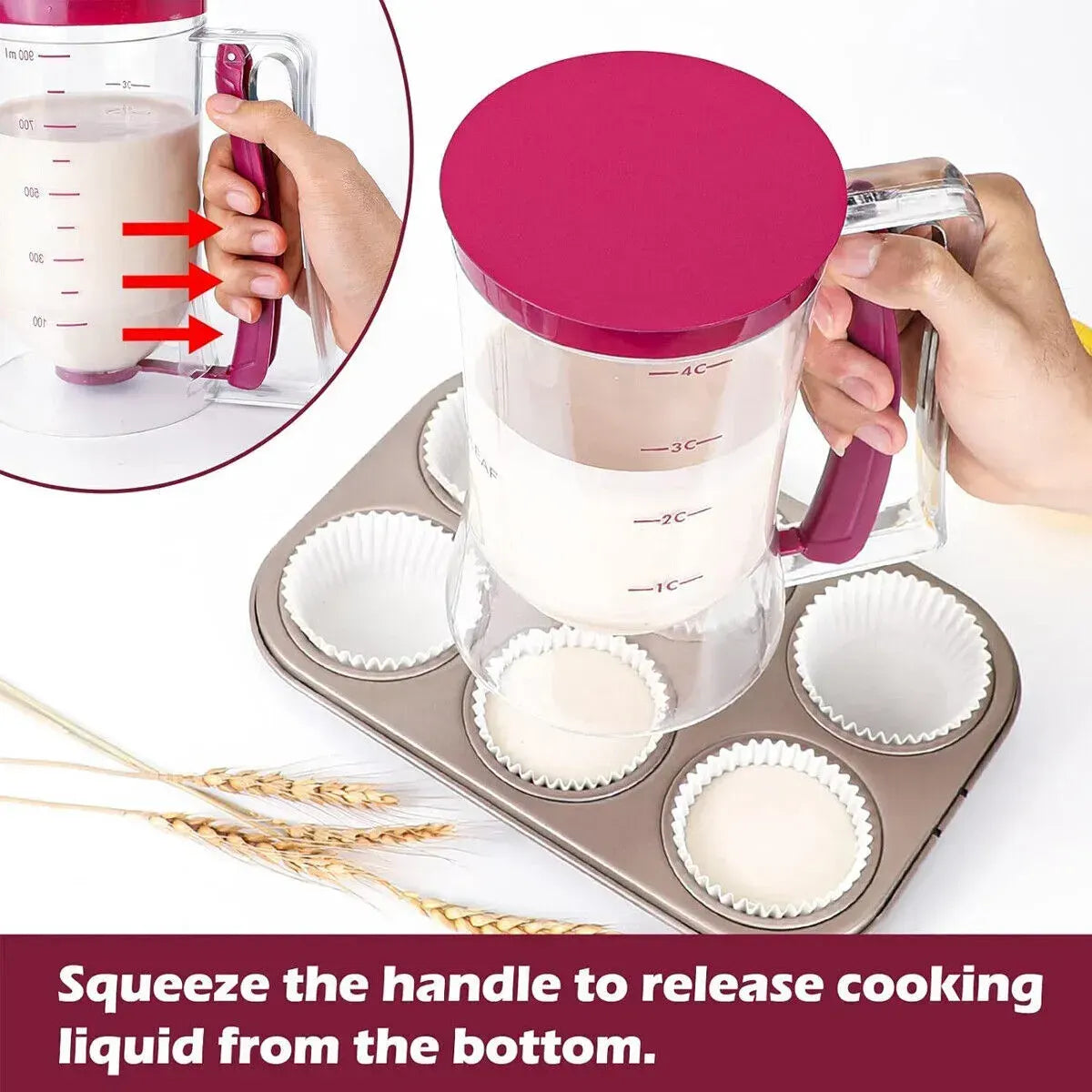 900mL Black Batter Dispenser for Waffles, Pancakes, and Cupcakes - Image 7