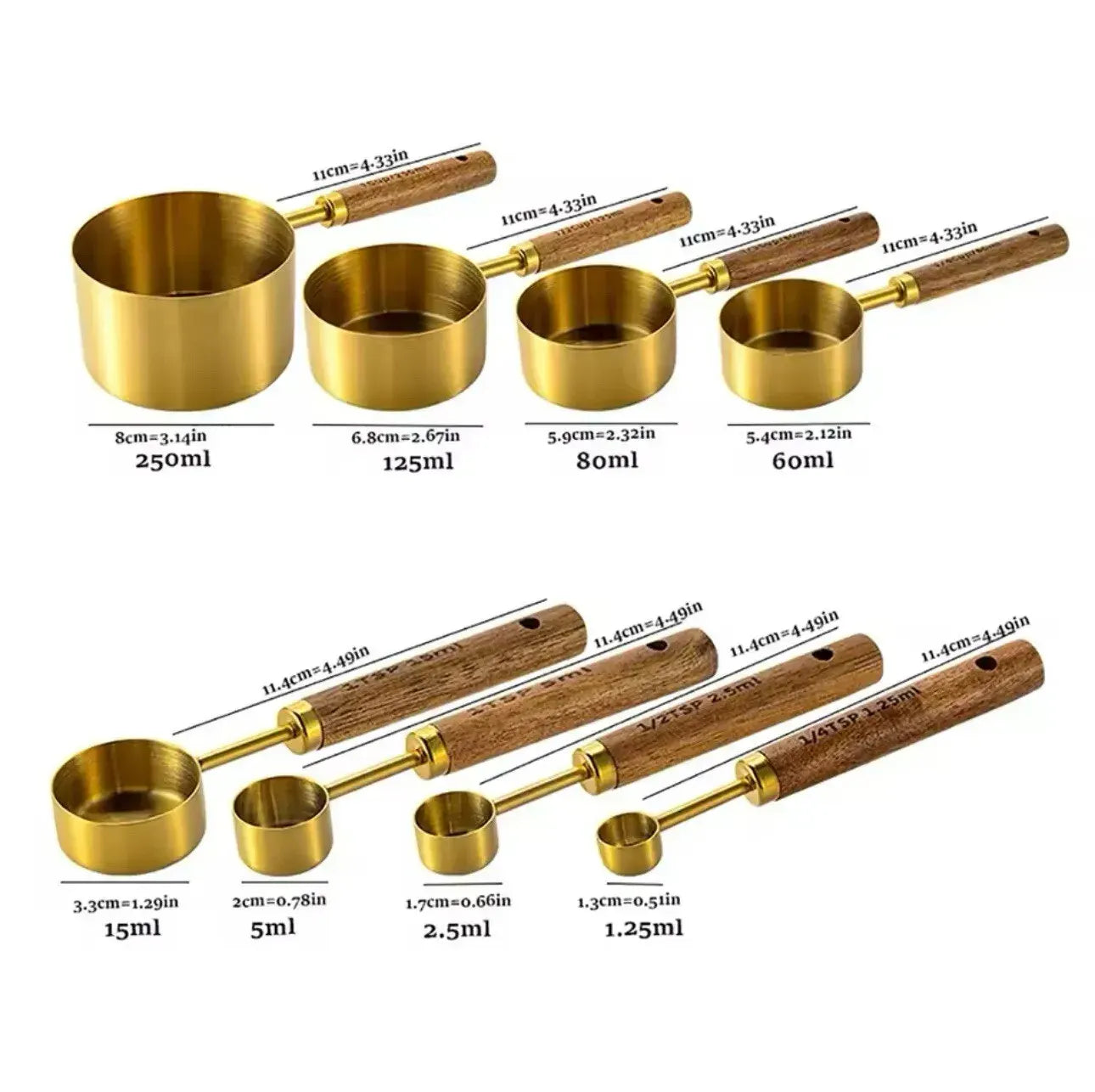 Stainless Steel Measuring Cups and Spoons Set, Cooper Finish, 8-Piece for Baking and Cooking - Image 3