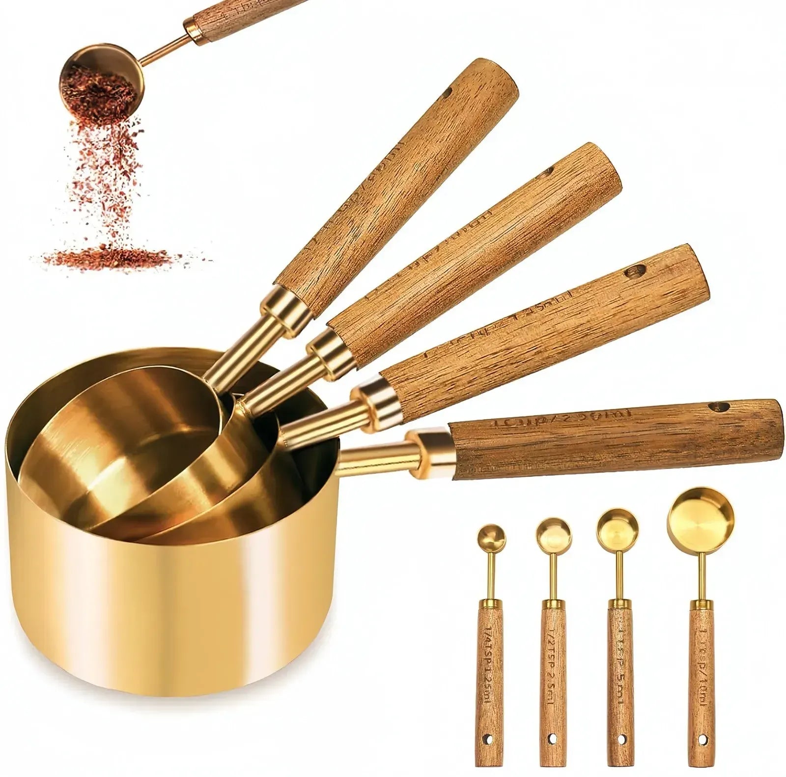 Stainless Steel Measuring Cups and Spoons Set, Cooper Finish, 8-Piece for Baking and Cooking - Image 8