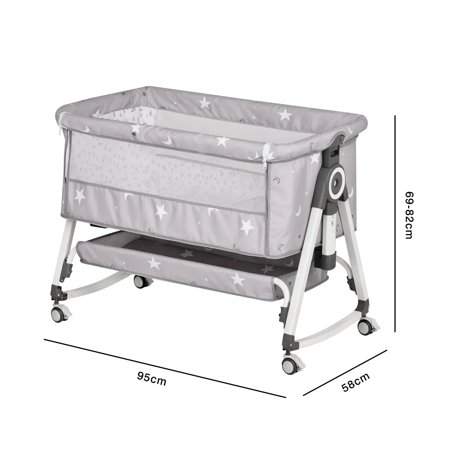 3-in-1 Grey Baby Bassinet Bedside Crib with Adjustable Height, Mosquito Net & Storage Basket - Image 8