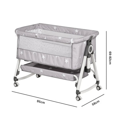 3-in-1 Grey Baby Bassinet Bedside Crib with Adjustable Height, Mosquito Net & Storage Basket - Image 8