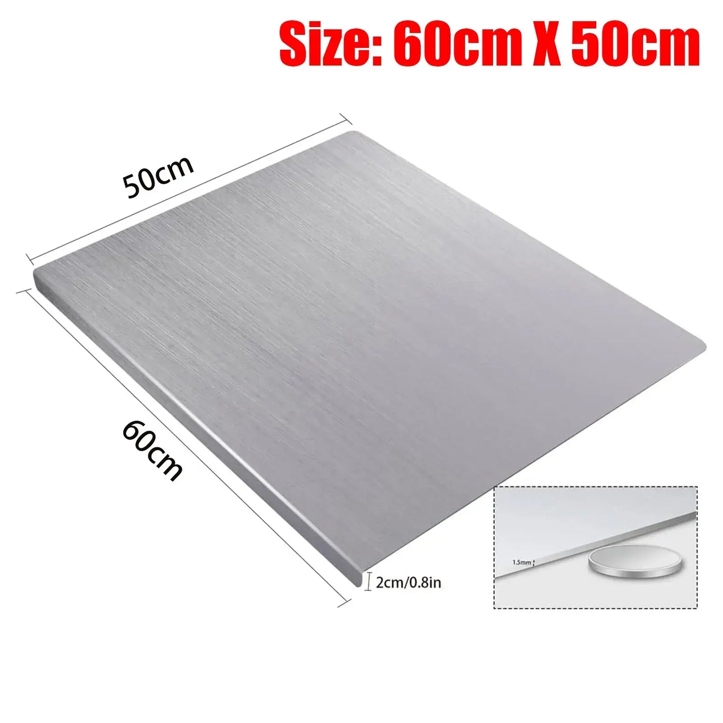 Silver Stainless Steel Chopping Board 60x50cm - Non-Slip Pastry Worktop Protector - Image 6