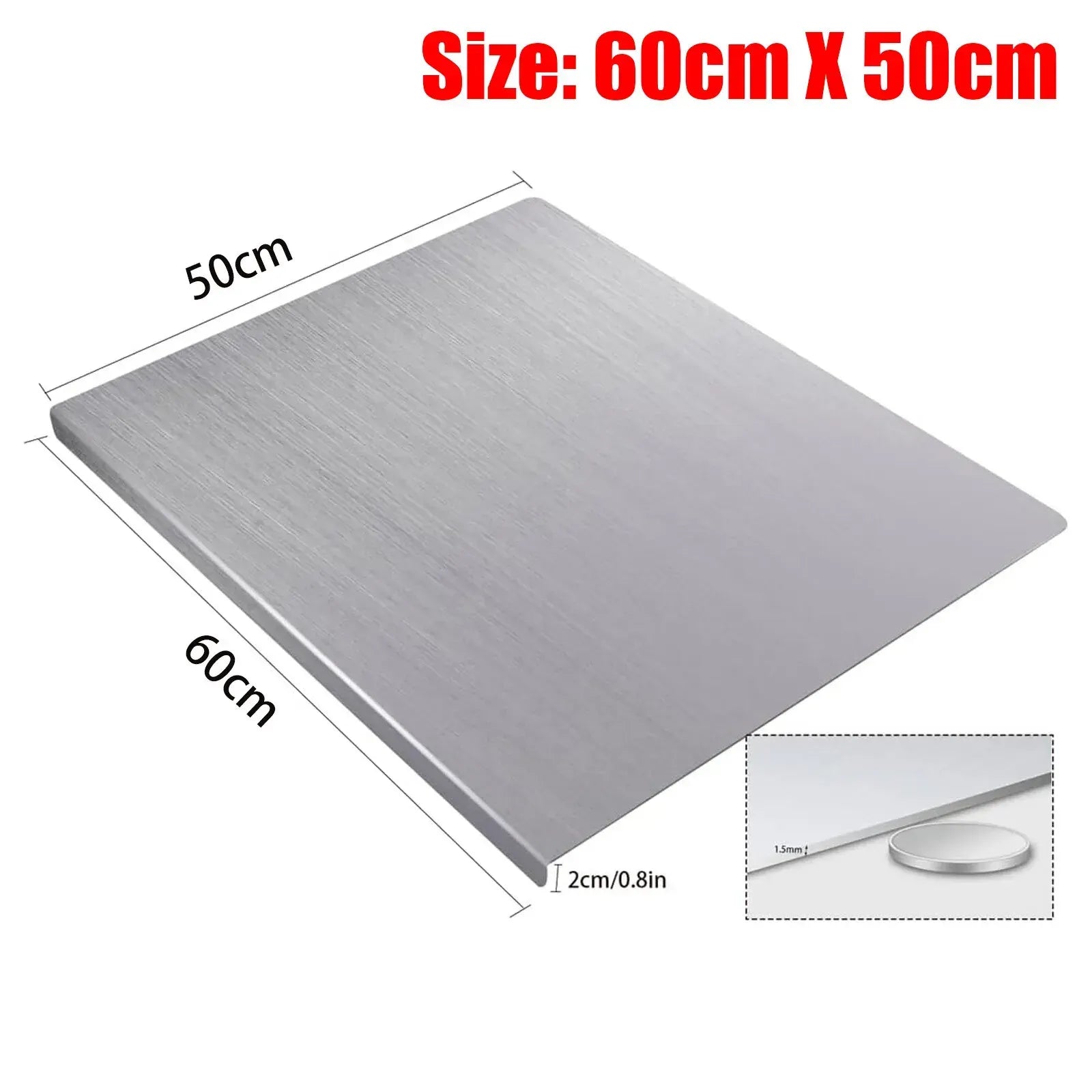 Silver Stainless Steel Chopping Board 60x50cm - Non-Slip Pastry Worktop Protector - Image 6
