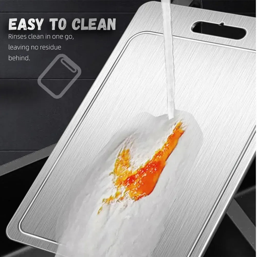 Double-Sided Titanium Cutting Board in Silver, 29x20CM, Durable and Heat Resistant - Image 2