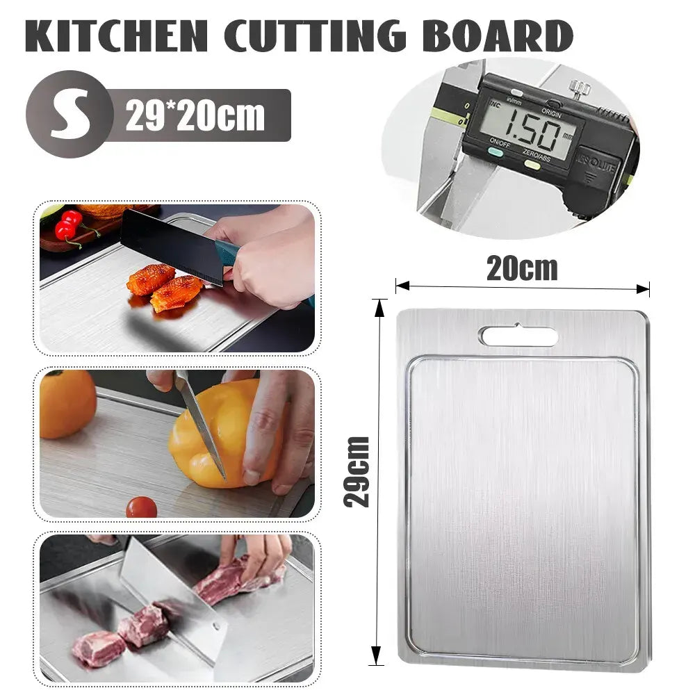 Double-Sided Titanium Cutting Board in Silver, 29x20CM, Durable and Heat Resistant - Image 3