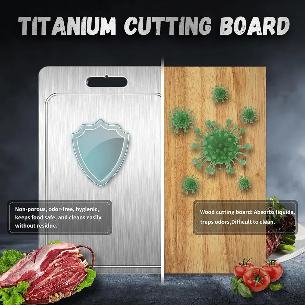 Double-Sided Titanium Cutting Board in Silver, 29x20CM, Durable and Heat Resistant - Image 4
