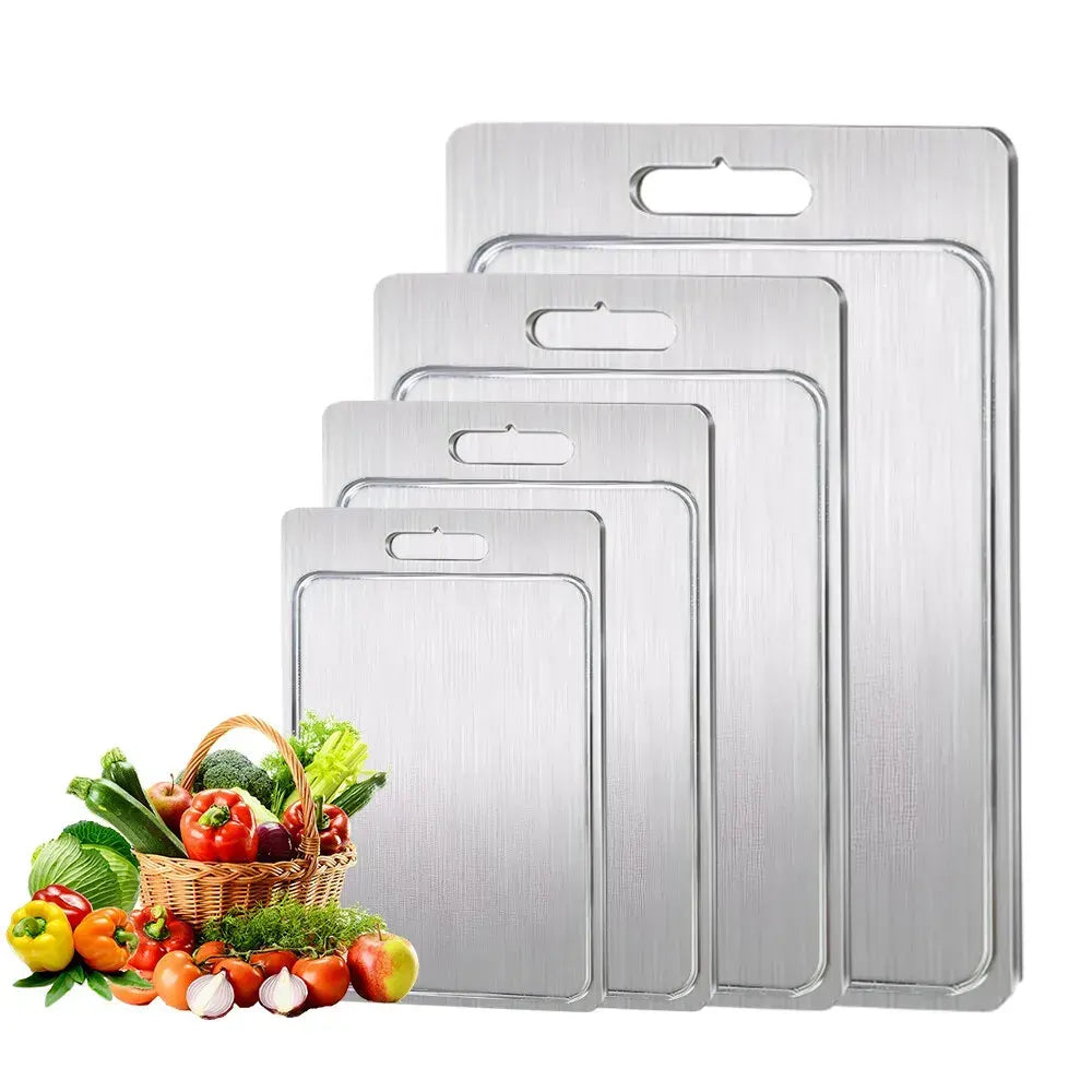 Double-Sided Titanium Cutting Board in Silver, 29x20CM, Durable and Heat Resistant - Image 6