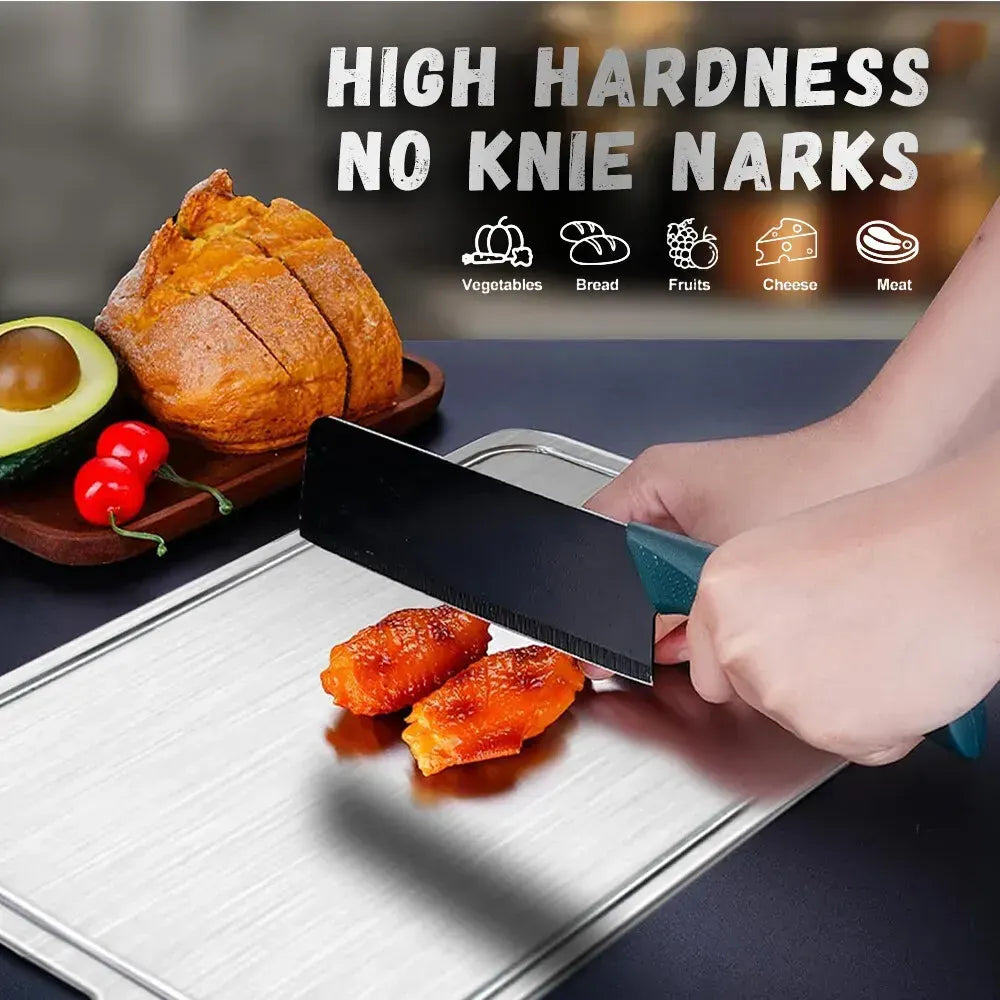 Double-Sided Titanium Cutting Board in Silver, 29x20CM, Durable and Heat Resistant - Image 8