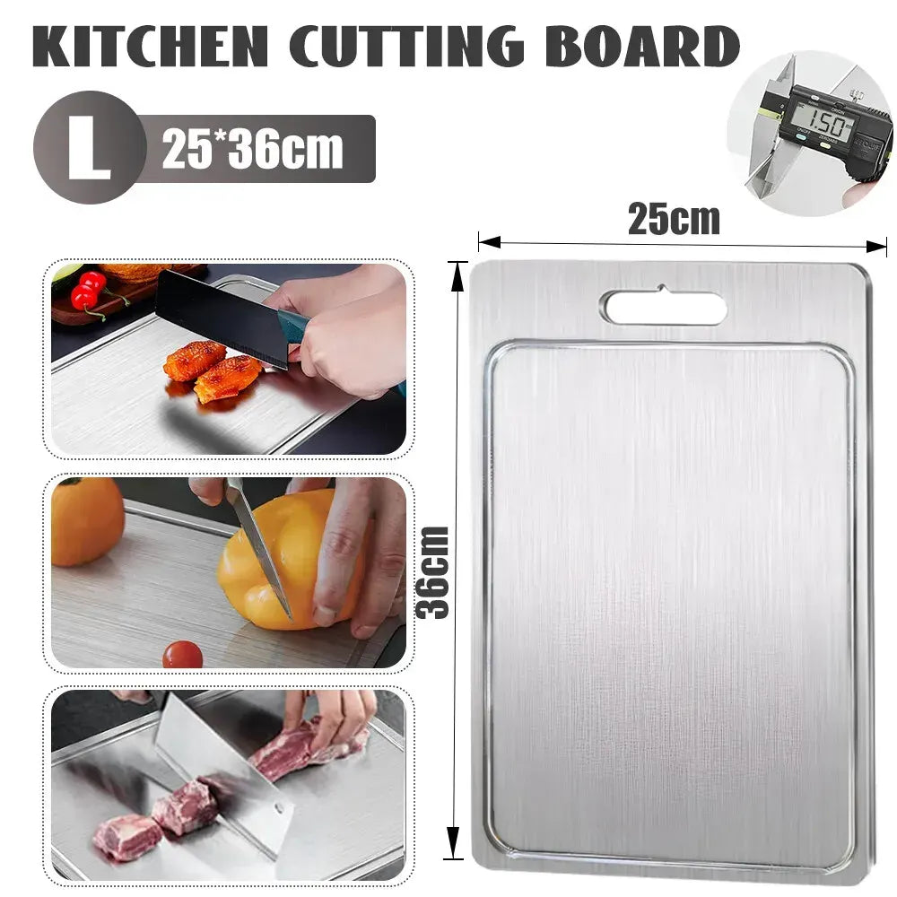 Double-Sided Titanium Cutting Board in Silver, 36x25CM, Heat Resistant for Kitchen and Camping - Image 3