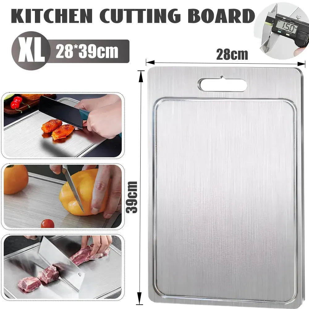 Double-Sided Titanium Cutting Board in Silver, 39x28cm, 1.5mm Thickness for Kitchen and Camping - Image 3