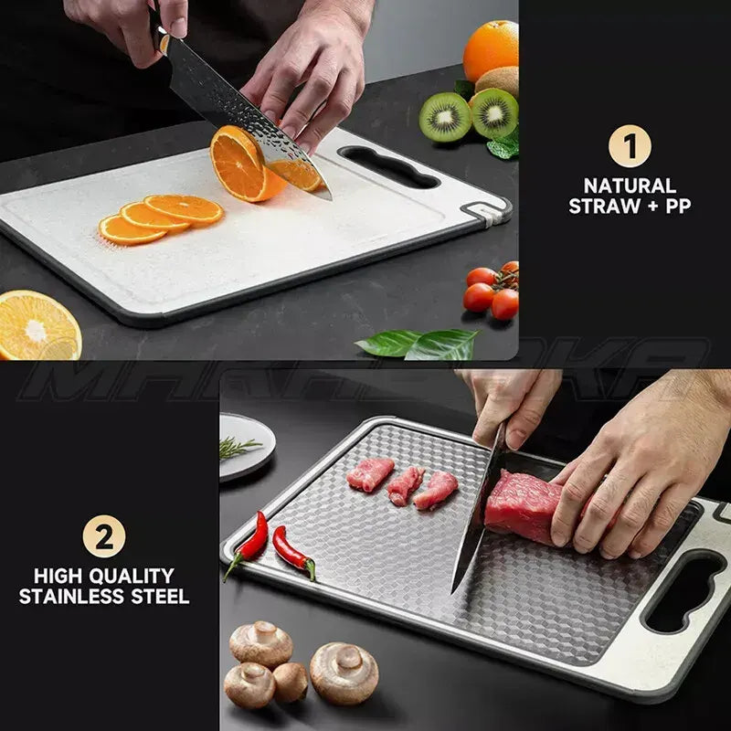 Titanium Double-Sided Cutting Board, 36.5x25cm, Silver, Stainless Steel for Kitchen and Camping - Image 2