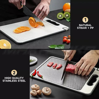 Titanium Double-Sided Cutting Board, 36.5x25cm, Silver, Stainless Steel for Kitchen and Camping - Image 2