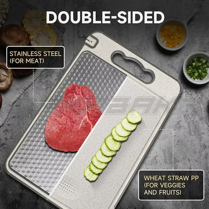 Titanium Double-Sided Cutting Board, 36.5x25cm, Silver, Stainless Steel for Kitchen and Camping - Image 4