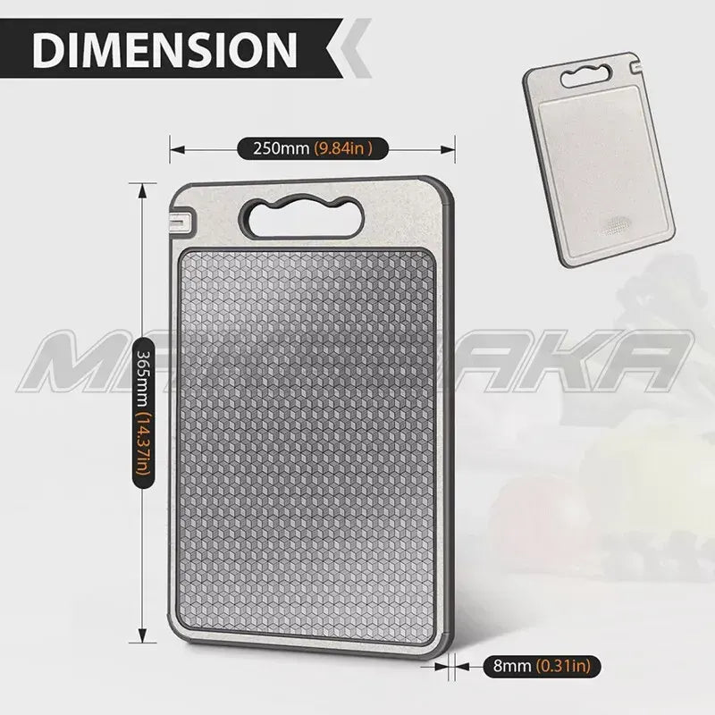 Titanium Double-Sided Cutting Board, 36.5x25cm, Silver, Stainless Steel for Kitchen and Camping - Image 5