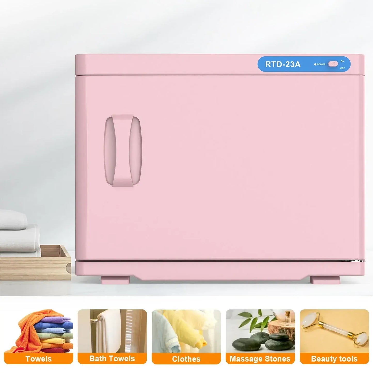 Pink 23L Hot Towel Warmer Cabinet with UV Sterilizer for Salon and Home Use - Image 3
