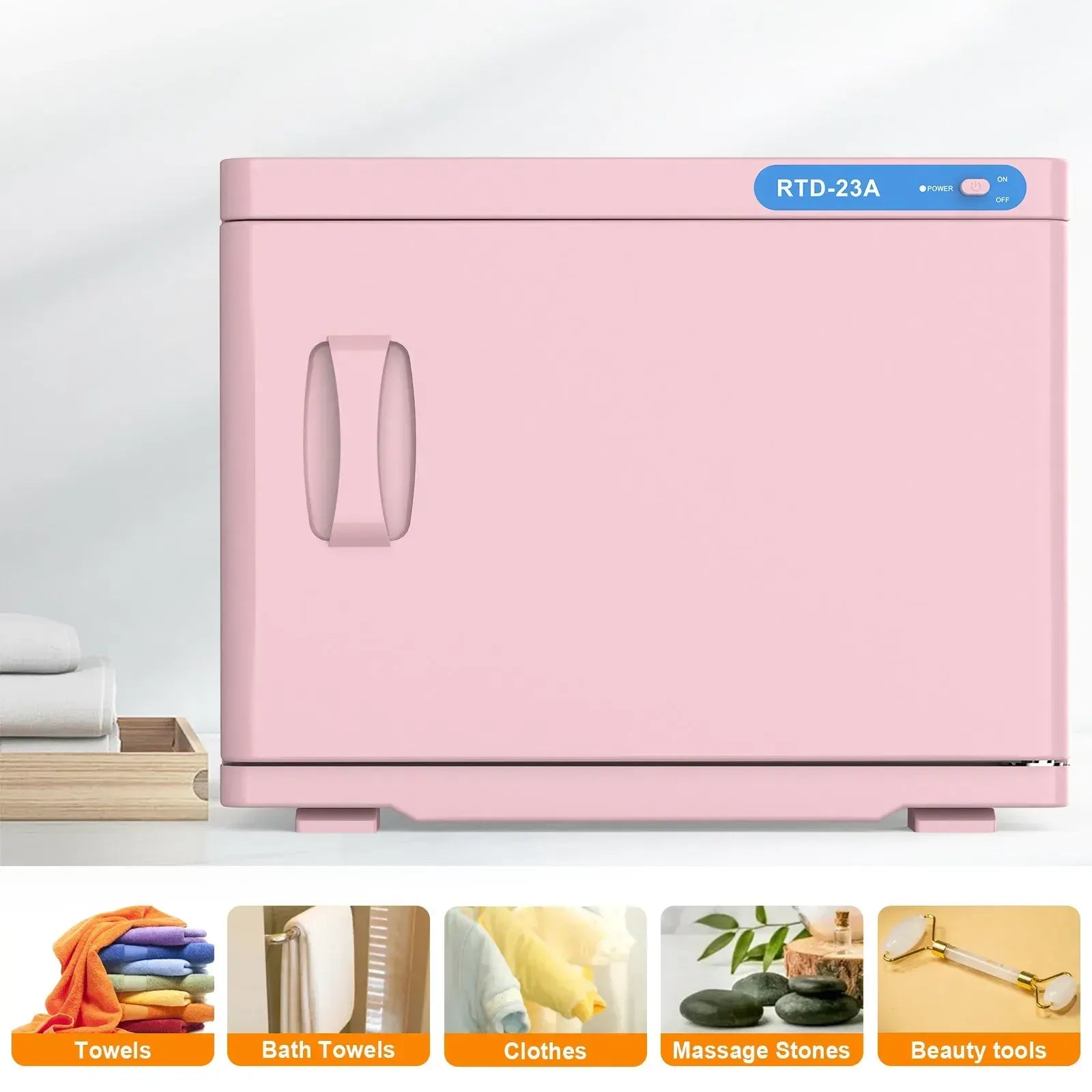 Pink 23L Hot Towel Warmer Cabinet with UV Sterilizer for Salon and Home Use - Image 3