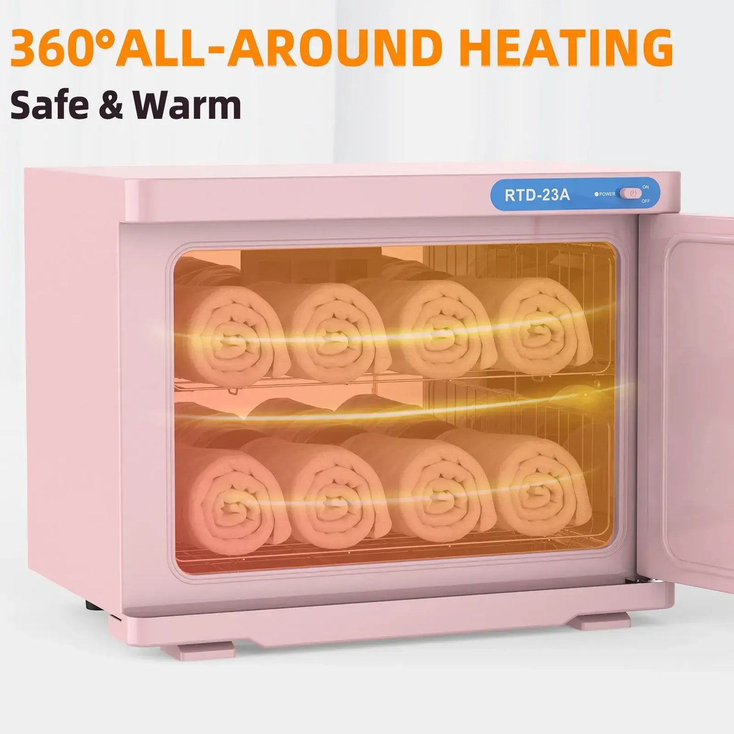 Pink 23L Hot Towel Warmer Cabinet with UV Sterilizer for Salon and Home Use - Image 4