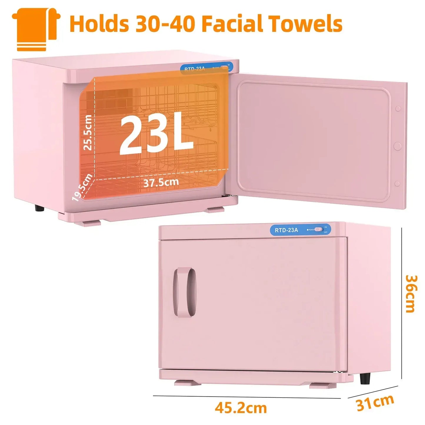 Pink 23L Hot Towel Warmer Cabinet with UV Sterilizer for Salon and Home Use - Image 8