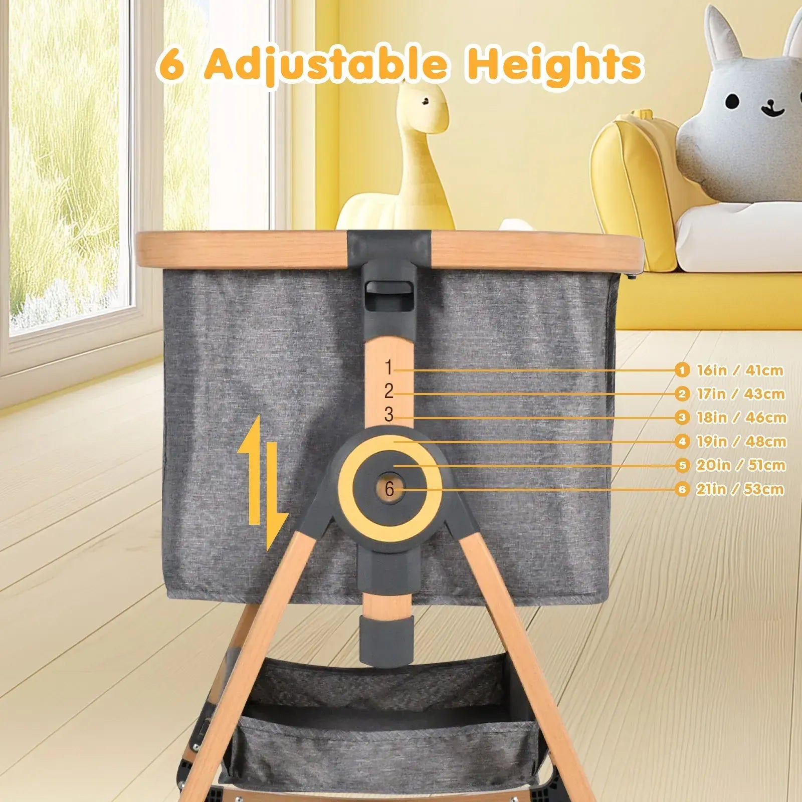 3 in 1 Grey Baby Bassinet Bedside Crib with Mattress, Adjustable Height and Storage Basket - Image 3
