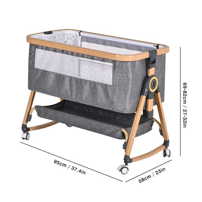 3 in 1 Grey Baby Bassinet Bedside Crib with Mattress, Adjustable Height and Storage Basket - Image 4