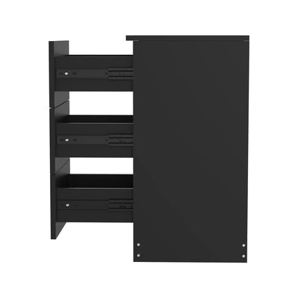 Black White Black Bedside Table with 3 Drawers, Modern Design, 38x35x66cm Storage Cabinet - Image 2