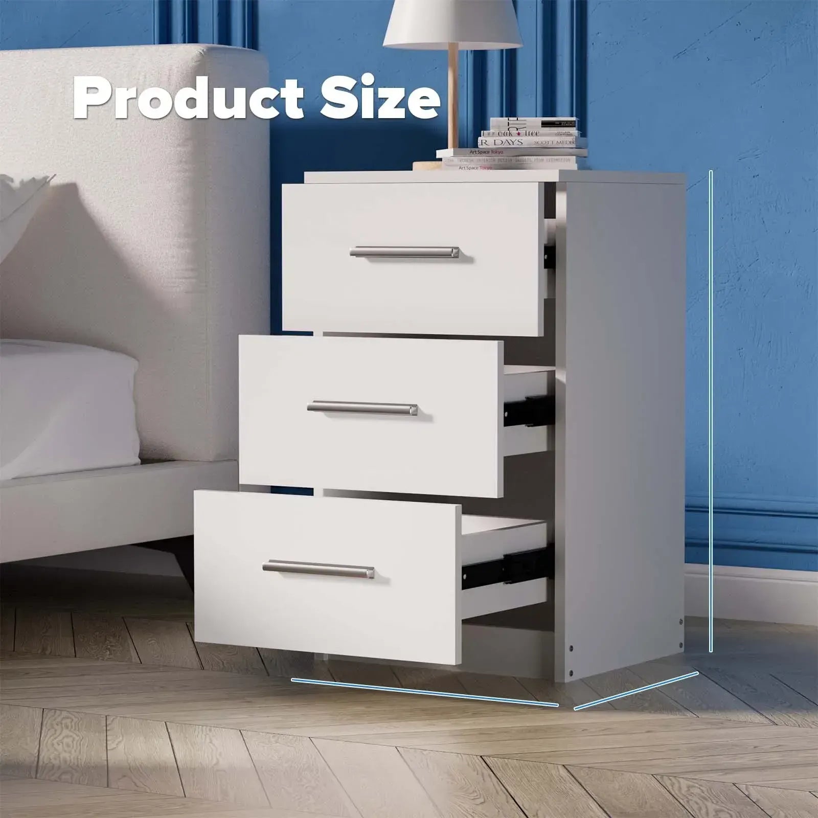 Black White Black Bedside Table with 3 Drawers, Modern Design, 38x35x66cm Storage Cabinet - Image 3