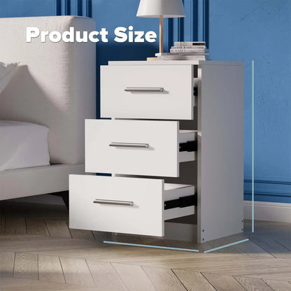 Black White Black Bedside Table with 3 Drawers, Modern Design, 38x35x66cm Storage Cabinet - Image 3