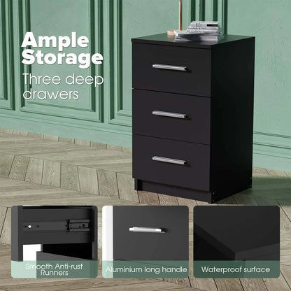 Black White Black Bedside Table with 3 Drawers, Modern Design, 38x35x66cm Storage Cabinet - Image 8