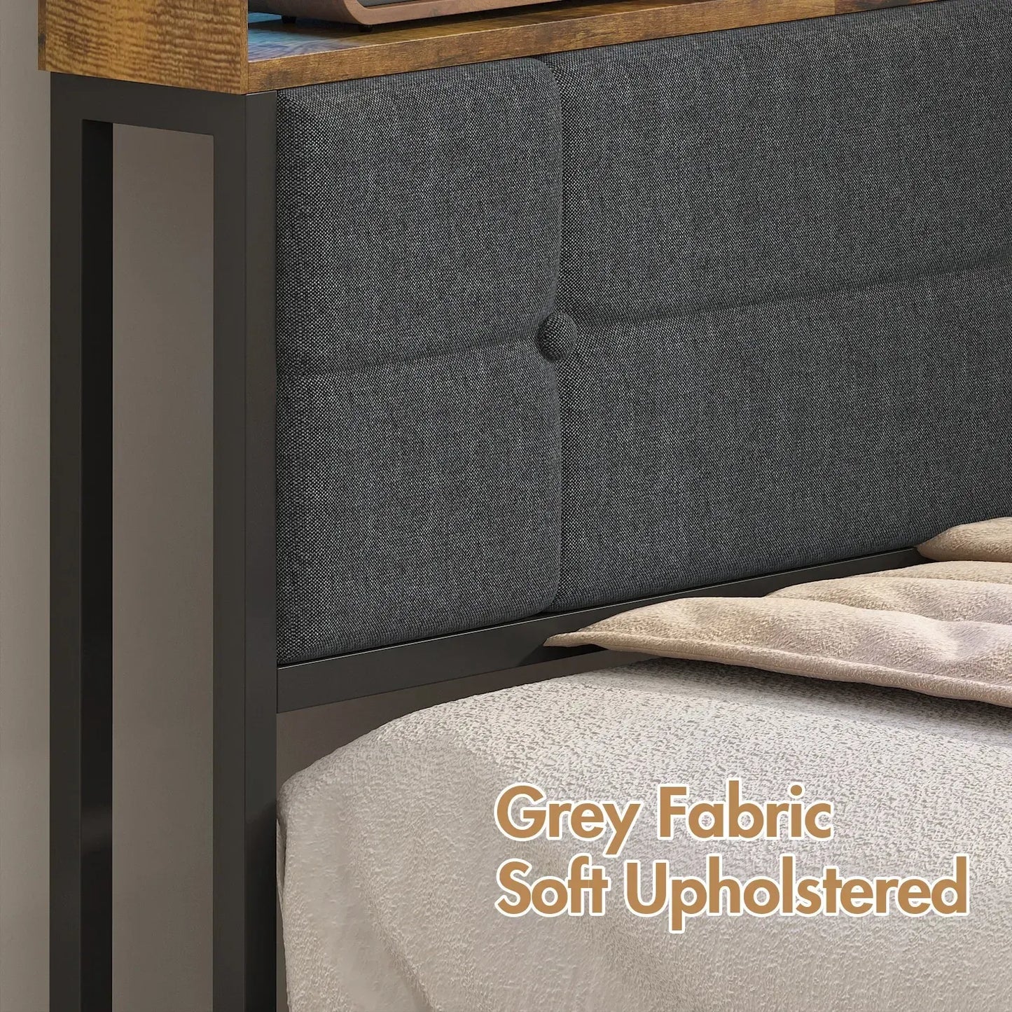 Walnut Single LED Corner Bed Frame in Black with 2 Storage Drawers and Charging Station - Image 4