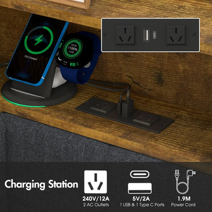 Walnut Single LED Corner Bed Frame in Black with 2 Storage Drawers and Charging Station - Image 8