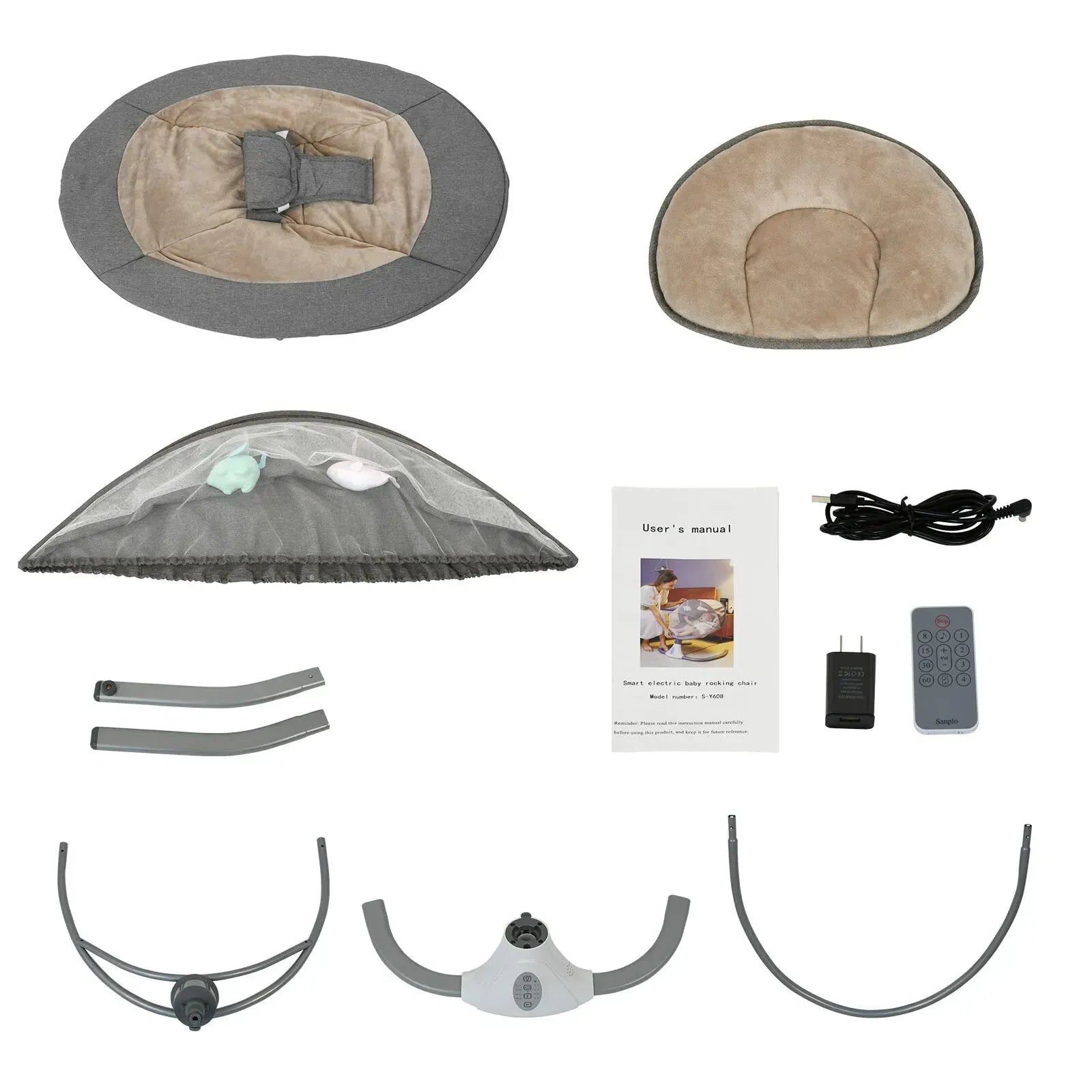 Electric Baby Bouncer Swing Chair Cradle Rocker Grey 65x70x53cm with Music Toys - Image 7