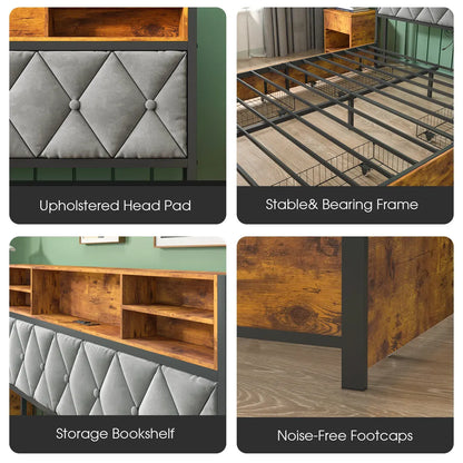 Double Bed Frame with 4 Storage Drawers, Charging Station, USB Ports, Black - Image 4