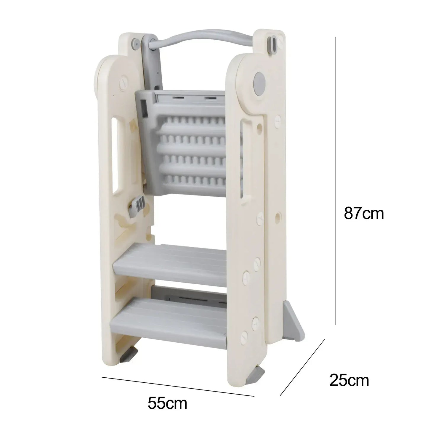 Foldable Kids Step Stool Kitchen Helper Tower in Grey, Adjustable Height, 55x55x79cm - Image 3