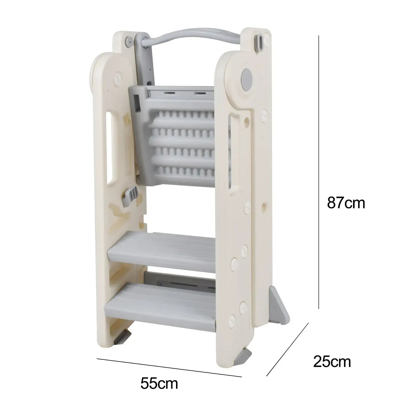Foldable Kids Step Stool Kitchen Helper Tower in Grey, Adjustable Height, 55x55x79cm - Image 3