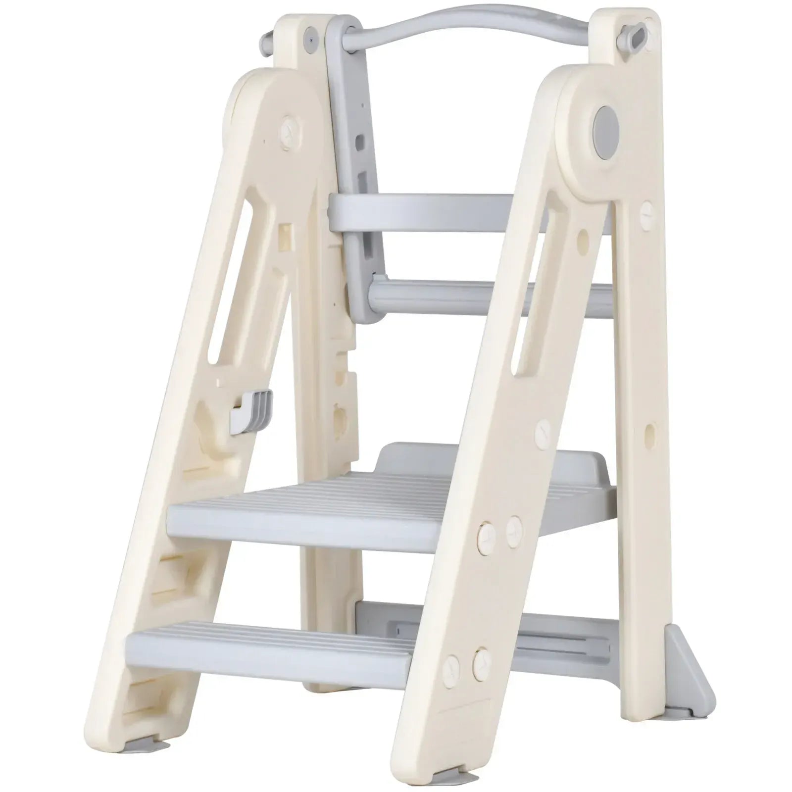 Foldable Kids Step Stool Kitchen Helper Tower in Grey, Adjustable Height, 55x55x79cm - Image 4