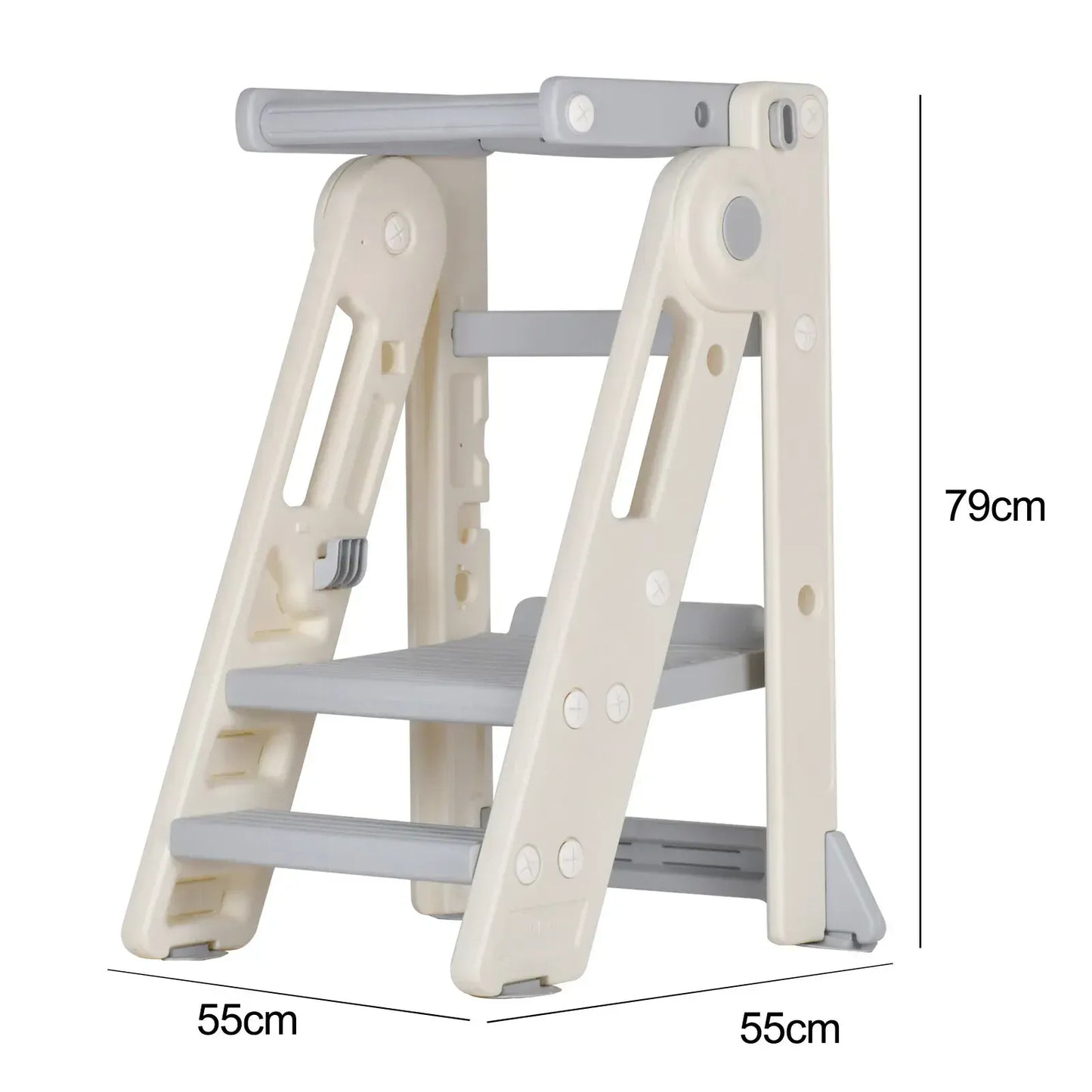 Foldable Kids Step Stool Kitchen Helper Tower in Grey, Adjustable Height, 55x55x79cm - Image 7