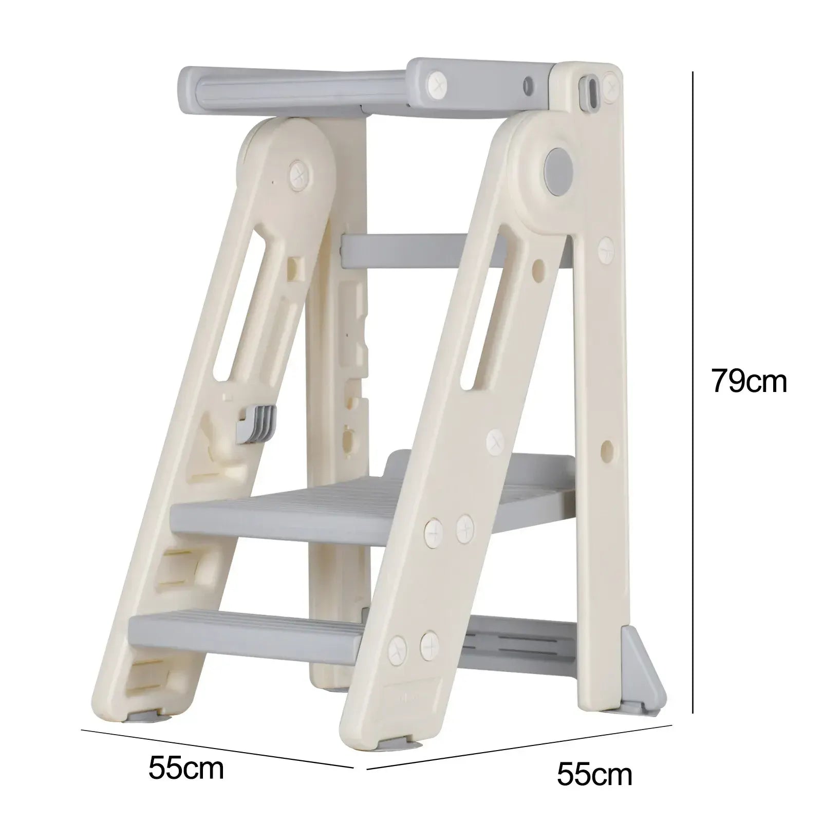 Foldable Kids Step Stool Kitchen Helper Tower in Grey, Adjustable Height, 55x55x79cm - Image 7