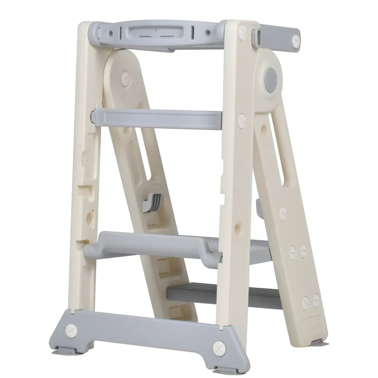 Foldable Kids Step Stool Kitchen Helper Tower in Grey, Adjustable Height, 55x55x79cm - Image 8