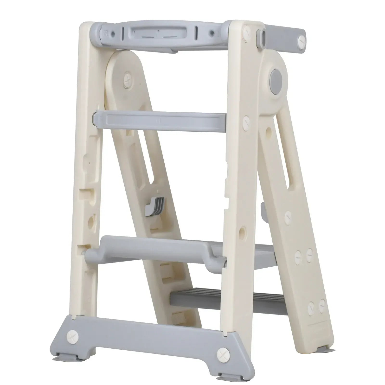 Foldable Kids Step Stool Kitchen Helper Tower in Grey, Adjustable Height, 55x55x79cm - Image 8