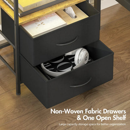 Black and Brown Nightstand with LED Light, Charging Station, and Storage - 60x40cm - Image 4