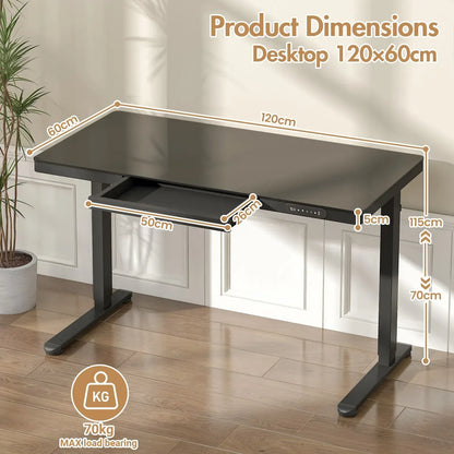 Electric Standing Desk with Drawer, One-Piece Glass Desktop, Black, 120x60cm - Image 5